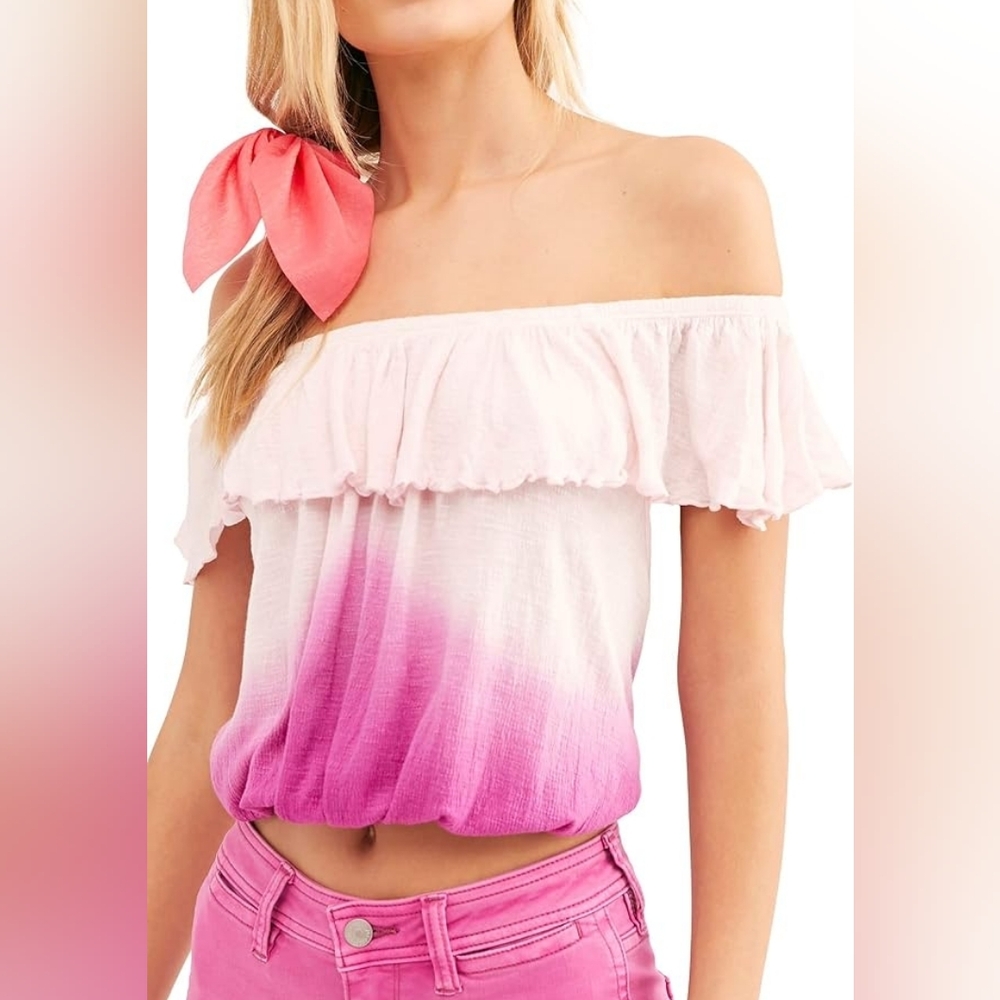 Free People Pink Ombre Tank Ruffle Crop Top NWT
